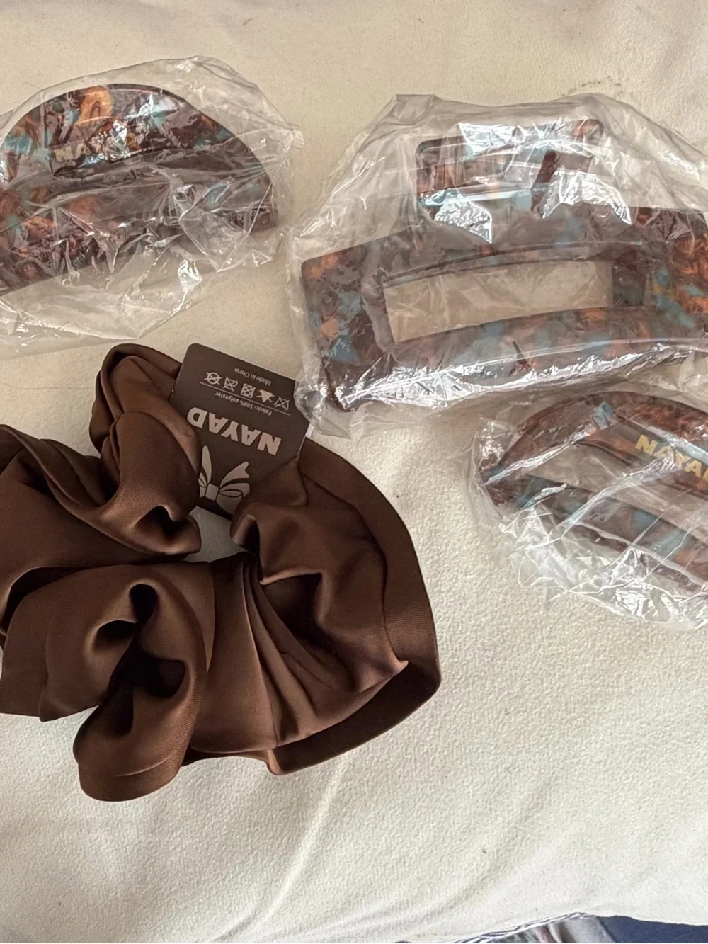 Naya Brown Satin Scrunchie with Tortoiseshell Clip Set